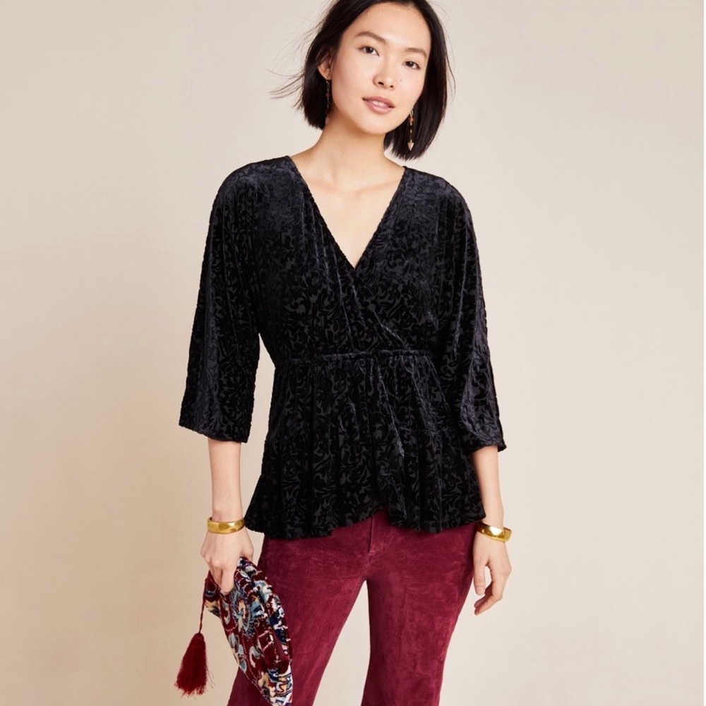 Anthropologie Aleska Velvet Faux Wrap Top